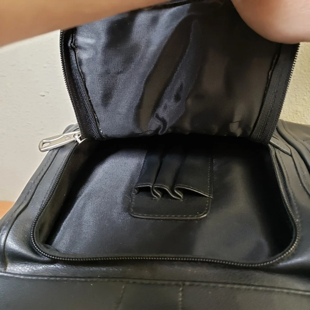 American Tourister Leather Briefcase Black Office Commuter Bag Travel Buisness